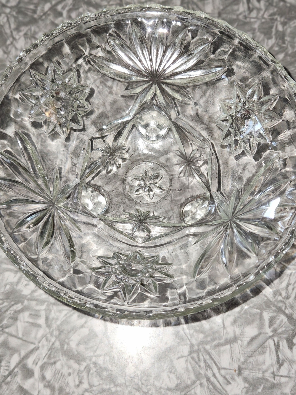 Anchor Hocking Footed Clear Starburst Pressed Glass Bowl